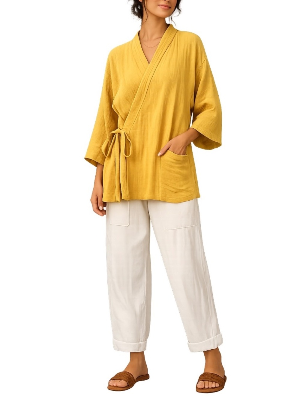 Oddbird Kardeş Loungewear Top NWT Oversized Samue Wrap Tie Waist Sz L Marigold